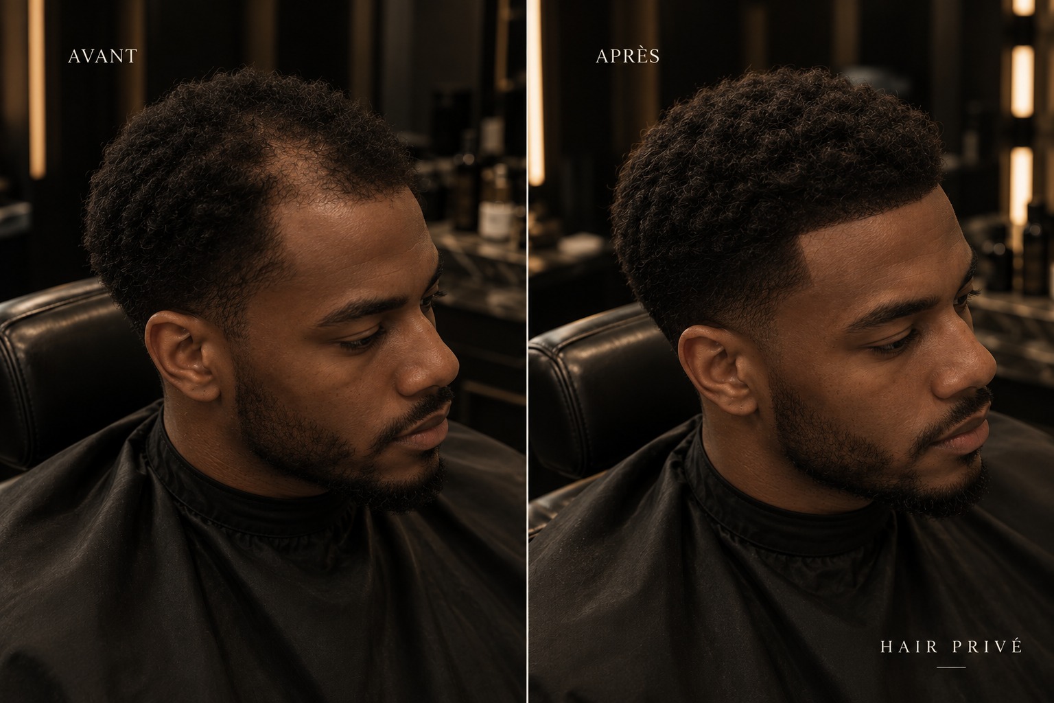 Résultat avant/après, cheveux afro